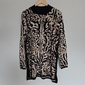 Chico's Black and Cream Longline Tunic Sweater Size XL